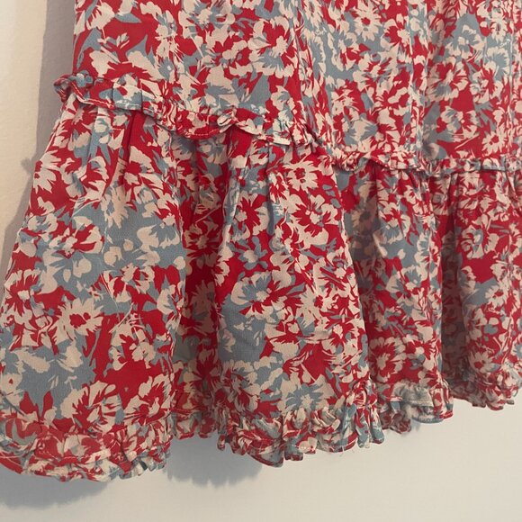 Paloma Blue Silk Red + Blue Floral Mini Skirt Womens Size Medium - Picture 2 of 8